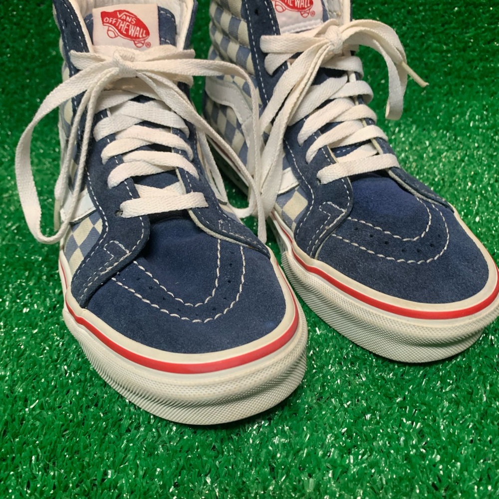 Vans Blue and White High-Top Sneakers with Canvas Upper